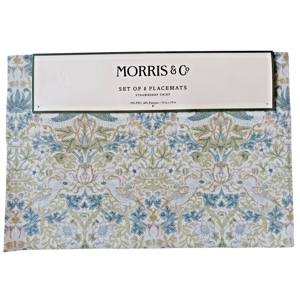 Morris & Co Strawberry Thief Placemats PVC Polyester Placemats Set of 8 Floral